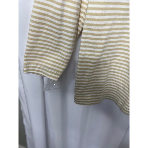 Chico's t-shirt knit tee women's 8 small white tan stripe v neck button detail - Picture 3 of 11